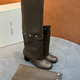 Женские кожаные сапоги Paloma Wool коричневые со съемной накладкой на голенище каблук 5 см 2025