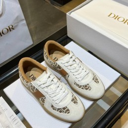 Женские комбинированные кеды Christian Dior белые с коричневым 2025