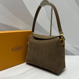 Женская замшевая сумка Tod's темно-коричневая 24х17х9 2025