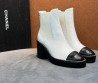 Женские кожаные ботинки Chanel белые с черным носом каблук 8 см 2025