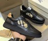 Мужские кожаные кроссовки Burberry черные с бежевыми текстильными вставками 2025