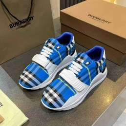 Мужские текстильные кроссовки Burberry синие с белым в клетку 2025