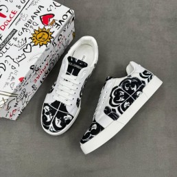 Мужские текстильные кеды Dolce & Gabbana белые с черными узорами 2025