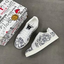 Мужские текстильные кеды Dolce & Gabbana белые с серыми узорами 2025