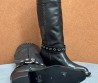 Женские кожаные сапоги казаки Celine черные с ремешком каблук 5 см 2025