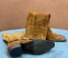 Женские замшевые сапоги казаки Celine коричневые с ремешком каблук 5 см 2025