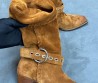 Женские замшевые сапоги казаки Celine коричневые с ремешком каблук 5 см 2025