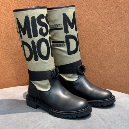 Женские кожаные сапоги Christian Dior Miss Dior черные с бежевым 2025
