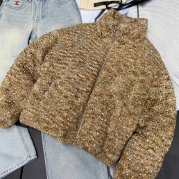 Женская кашемировая куртка Chanel на пуху коричневая 2025