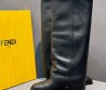 Женские высокие кожаные сапоги Fendi черные с квадратным носком каблук 6 см 2025