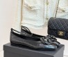 Женские кожаные балетки Chanel черные с цветком 2025