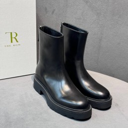 Женские кожаные ботинки The Row черные с молнией сзади 2025