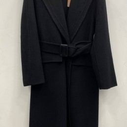 Женское кашемировое пальто Loro Piana черное с поясом 2025