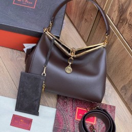 Женская кожаная сумка Etro 28х20х11 темно-коричневая 2025