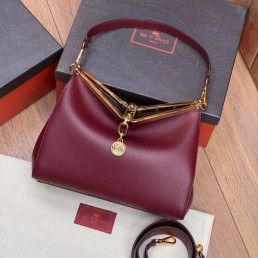 Женская кожаная сумка Etro 28х20х11 бордовая 2025