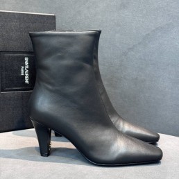 Женские кожаные ботильоны Saint Laurent Jill черные каблук 7 см 2025