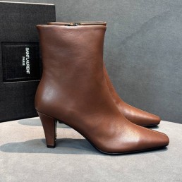 Женские кожаные ботильоны Saint Laurent Jill коричневые каблук 7 см 2025