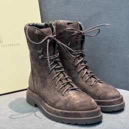 Женские замшевые ботинки Brunello Cucinelli коричневые 2025