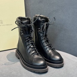 Женские кожаные ботинки Brunello Cucinelli черные 2025