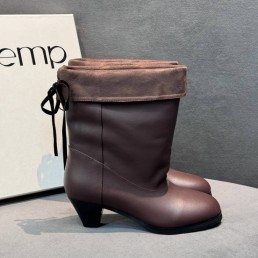 Женские кожаные сапоги на каблуке Cotemp коричневые 2025