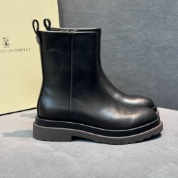 Женские кожаные ботинки Brunello Cucinelli черные на молнии 2025