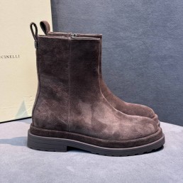 Женские замшевые ботинки Brunello Cucinelli коричневые на молнии 2025