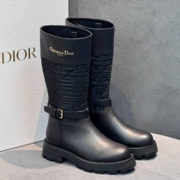 Женские кожаные сапоги Christian Dior черные со вставкой из нейлона 2025