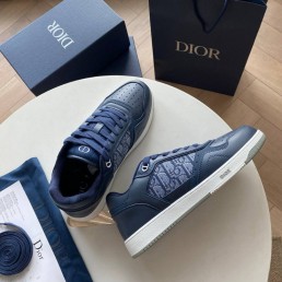 Мужские кожаные кроссовки Christian Dior синие с текстильной вставкой 2025