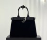 Женская замшевая сумка Prada черная с кожаными элементами 33х23 2025