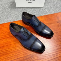 Мужские кожаные туфли Berluti синие с квадратным носом 2025