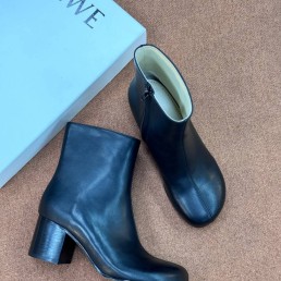 Женские кожаные ботильоны Loewe черные каблук 6 см 2025