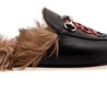 Женские кожаные мюли с мехом Gucci черные (змея)