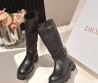 Женские кожаные сапоги Christian Dior черные с нейлоновой вставкой 2025