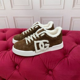 Женские замшевые кеды на меху Dolce & Gabbana коричневые 2025