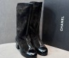 Женские комбинированные сапоги Chanel черные каблук 5 см 2025