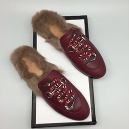 Кожаные мюли с мехом Gucci Bordo