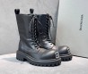 Женские кожаные ботинки Balenciaga черные с металлическим значком на носу 2025