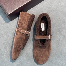 Женские замшевые балетки Alaia коричневые на меху 2025