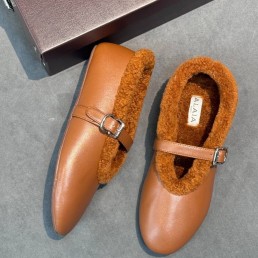 Женские кожаные балетки Alaia коричневые на меху 2025