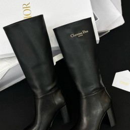 Женские кожаные сапоги Christian Dior D-Town черные каблук 8 см 2025