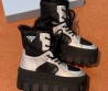 Женские кожаные ботинки на меху Prada черные с серебряным на платформе 2025