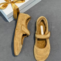 Женские замшевые балетки The Row бежевые на меху 2025