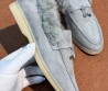 Женские замшевые лоферы Loro Piana на меху голубые 2025