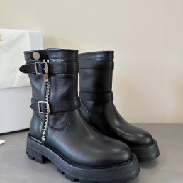 Женские кожаные ботинки Saint Laurent Major черные с пряжками 2025