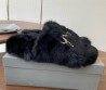 Женские меховые шлепанцы Balenciaga черные с бантом из страз 2025