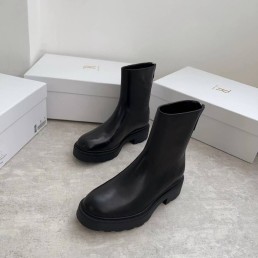 Женские кожаные укороченные сапоги The Row Nobilis Fast черные с молнией сзади 2025