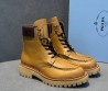 Мужские кожаные ботинки Prada коричневые со шнурками 2025
