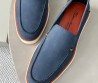 Мужские кожаные лоферы Santoni голубые с оранжевым 2025