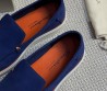 Мужские кожаные лоферы Santoni синие с оранжевым 2025