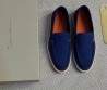 Мужские кожаные лоферы Santoni синие с оранжевым 2025